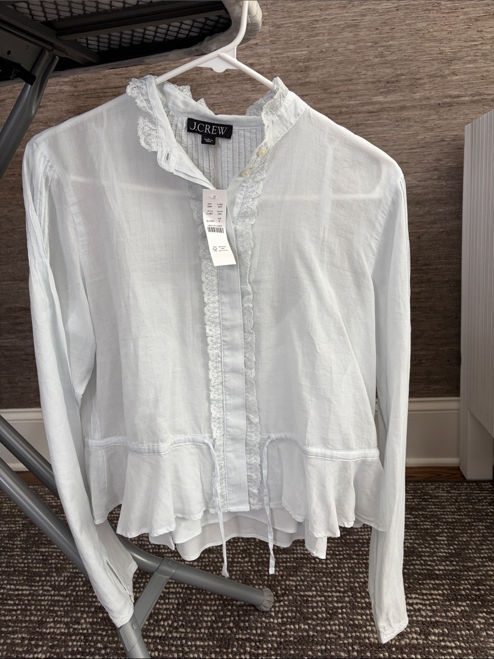 J. Crew light blue Lace-Trim Ruffle Front Cotton Blouse w tank